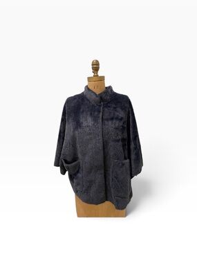 Plush Faux-Fur Short Coat in Navy Rino Pelle